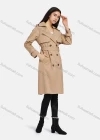 Wholesale Women's Lapel Double Breasted Belted Pockets Plain Mid Length Trench Coat - Liuhuamall