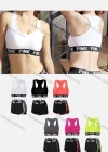 Wholesale Women's Letter Print Stretchy Racerback Sports Bra & High Waist 2-in-1 Shorts 2 Piece Set m28# - Liuhuamall