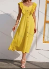 Wholesale Women's Sweetheart Neck Ruffle Trim Button Decor Open Back Cami Dress AY242# - Liuhuamall