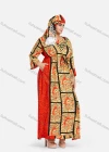 Wholesale Women's African Notched Neck 3/4 Sleeve Plus Size Tribal Print Waist Drawstring Maxi Kaftan Dress With Turban ZXV-666D2# - Liuhuamall