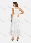 Wholesale Woman's Casual Plain Ruffle Trim Square Neck Eyelet Embroidered Bow Knot Plain Midi Cami Dress - Liuhuamall