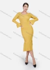 Wholesale Women's Elegant Plain Ribbed Crew Neck Bell Sleeve Ruffle Mermaid Hem Midi Dress - Liuhuamall