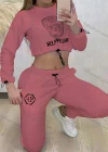 Wholesale Women's Casual Drawstring Skull Rhinestone Letter Long Sleeve Crop Top & Sweatpants Set - Liuhuamall