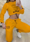 Wholesale Women's Casual Drawstring Skull Rhinestone Letter Long Sleeve Crop Top & Sweatpants Set - Liuhuamall