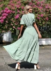 Wholesale Women's Casual Plain Wrap V Neck Ruffle Sleeve Ruffle Hem Maxi Dress With Belt - Liuhuamall