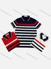 Wholesale Men's Casual Short Sleeve Sleeve Button Front Colorblock Striped Polo Shirts, LIUHUA CLOTHING WHOLESALE