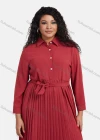 Wholesale Women's Plain Casual Button Front Long Sleeve Pleated Maxi Shirt Dress With Belt - Liuhuamall