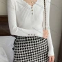 Wholesale Women's Casual Plain Wave Trim V Neck Button Decor Long Sleeve Ribbed Knit Sweater Tops 8014# preview