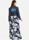 Wholesale Women's Casual Notch Neck Button Down Shirt & Maxi Floral Dress Denim 2 Piece Set - Liuhuamall