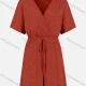 Wholesale Women's Plain V Neck Short Sleeve Drawstring Wrap Romper 8# Clothing Wholesale Market Liuhua