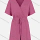 Wholesale Women's Plain V Neck Short Sleeve Drawstring Wrap Romper 31# Clothing Wholesale Market Liuhua