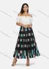 Wholesale Women's Fashion Elastic Waist Striped Pleated Maxi Skirt - Liuhuamall