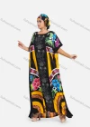 Wholesale Women's African Bat Sleeve Plus Size Floral Splicing Print Rhinestone Trim Maxi Kaftan Dress With Turban SB-59-642# - Liuhuamall