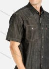 Wholesale Men's Casual Plain Short Sleeve Button Front Denim Shirt - Liuhuamall