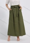 Wholesale Women's Casual Button Decor A-Line Plain Maxi Skirt With Belt - Liuhuamall