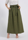 Wholesale Women's Casual Button Decor A-Line Plain Maxi Skirt With Belt - Liuhuamall