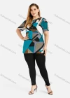 Wholesale Women's Plus Size Patchwork Print Tie Neck Short Sleeve Casual Knit Top - Liuhuamall