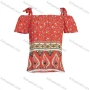Wholesale Women's Summer Off Shoulder Knotted Vintage Ditsy Floral Print Blouse preview
