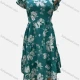 Wholesale Women's Causal Square Neck Ruffle Sleeve Allover Print Dress Green Clothing Wholesale Market Liuhua