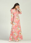 Wholesale Women's Casual Allover Floral Print Tie Neck Belted Pleated Maxi Dress - Liuhuamall