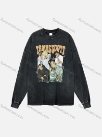 Wholesale Men's Fashion Drop Shoulder Distressed 100%Cotton Crew Neck Long Sleeve Graphic T-shirt 6018#, LIUHUA CLOTHING WHOLESALE