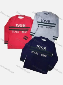 Wholesale Boy's Casual Striped Letter Print Round Neck Long Sleeve Sweater, LIUHUA CLOTHING WHOLESALE