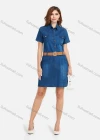Wholesale Women's Denim Short Sleeve Collared Button Front Casual Short Dress With Belt - Liuhuamall