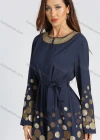 Wholesale Women's Casual Round Neck Sequin Long Sleeve Sequin Short Dress With Belt - Liuhuamall