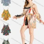 Wholesale Women's Geo Chevron Floral Tropical Striped Print Scoop Neck Cold Shoulder Poet Sleeve Cami Romper preview