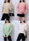 Wholesale Women's Casual V Neck Plain Rib-knit Sweater - Liuhuamall