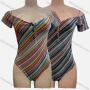 Wholesale Women's Sexy Striped Multi Color Button Front Short Sleeve Bodysuit preview