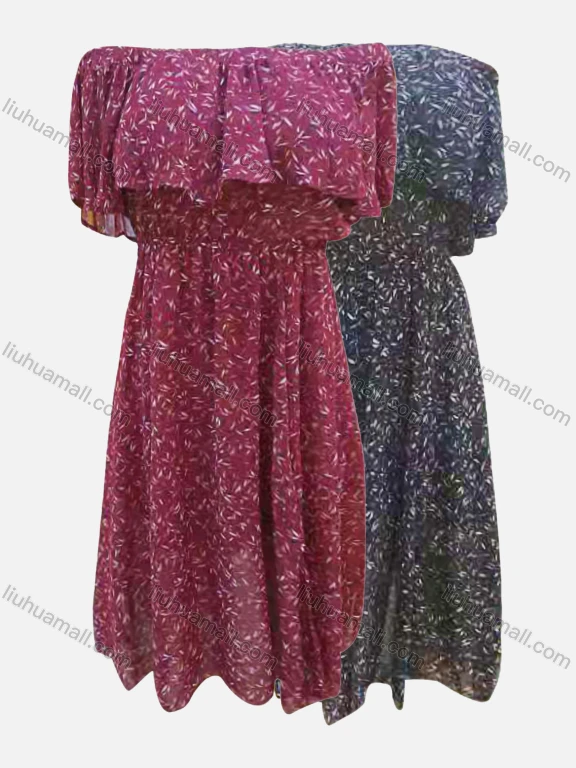 Wholesale Women's Casual Floral Print Off Shoulder Ruffle Trim Ruffle Hem Midi Dress