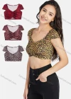 Wholesale Women's Leopard Print Sexy Sweatheart Short Sleeve Crop Top - Liuhuamall