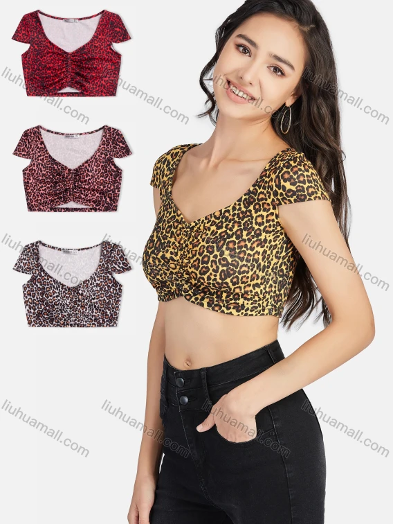 Wholesale Women's Leopard Print Sexy Sweatheart Short Sleeve Crop Top, Guangzhou Clothing Wholesale Market & Suppliers - LIUHUAMALL, Women