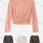 Wholesale Women's Round Neck Long Sleeve Ruched Crop Casual Allover Letter Top preview