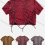 Wholesale Women's Leopard Print Fashion Lace Up Mock Neck Short Sleeve Crop Top preview