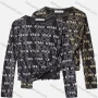Wholesale Women's Fashion Allover Letter Print Long Sleeve Asymmetrical Crop Top preview
