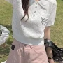 Wholesale Women's Casual Collared Button Front Patch Pocket Short Sleeve Polo Shirts 1052# preview