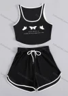Wholesale Women's Sporty Contrast Curved Hem Tank Top & Drawstring Elastic Waist Shorts Set - Liuhuamall