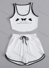 Wholesale Women's Sporty Contrast Curved Hem Tank Top & Drawstring Elastic Waist Shorts Set - Liuhuamall