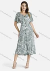 Wholesale Women's Casual V-Neck Ruffle Sleeve Button Down Plant Print Midi Dress 0577-9059# - Liuhuamall