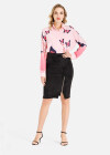 Wholesale Women's Stand Collar Long Sleeve Butterfly Print Ombre Shirt - Liuhuamall