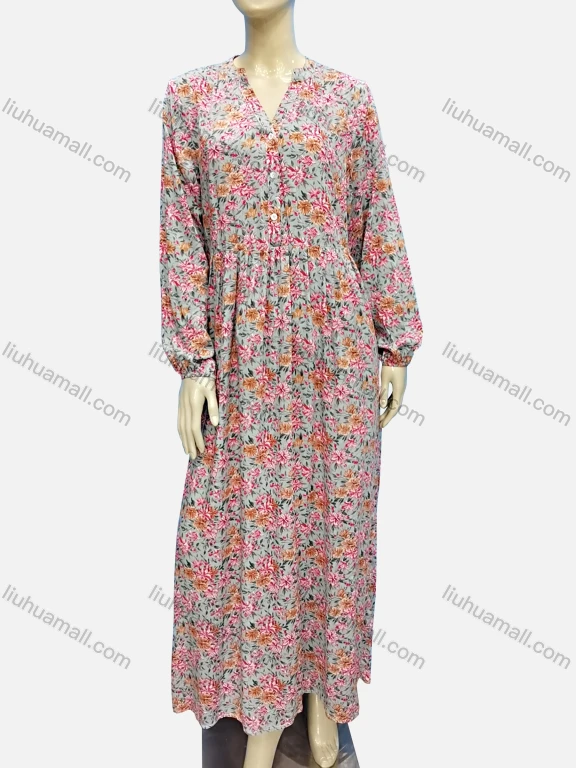 Wholesale Women's Casual V Neck Floral Print Button Front Maxi Dress	
