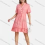 Wholesale Women's Casual Stand Collar Short Sleeve A-Line Polka Dot Ruffle Hem Shirt Dress preview