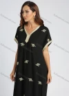 Wholesale Women's V Neck Batwing Sleeve Ruffle Hem Embroidered Maxi Kaftan - Liuhuamall