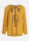 Wholesale Women's Casual Vintage Embroidery Notched Tie Neck Long Sleeve Blouse - Liuhuamall