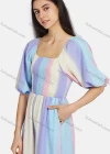 Wholesale Women's Square Neck Half Sleeve Shirred Tie Dye Lace Up Back High Waist Wide Leg Jumpsuit - Liuhuamall