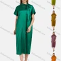 Wholesale Women's Casual Tie Neck Short Sleeve Satin Keyhole Back Plain Midi Dress preview