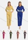 Wholesale Women's Long Sleeve Buttons Pockets Belted Sttiching Jumpsuit - Liuhuamall