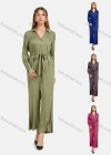Wholesale Women's Turn-down Collar Shirt Sleeve Buttons Lace Up Plain Jumpsuit - Liuhuamall